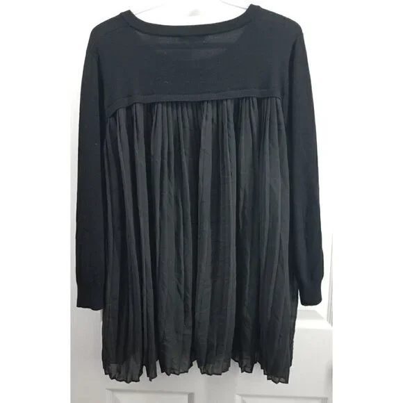 Adrianna Papell Black Sweater Sheer Pleated Back Size L - Picture 3 of 8